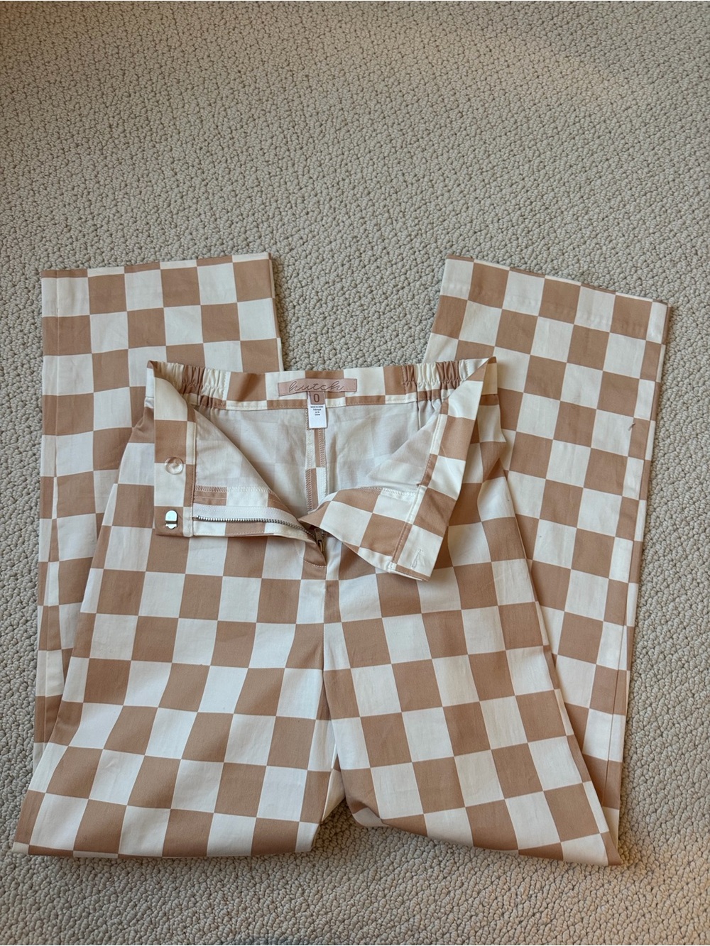 Cream and Tan Checkerboard trouser pant
